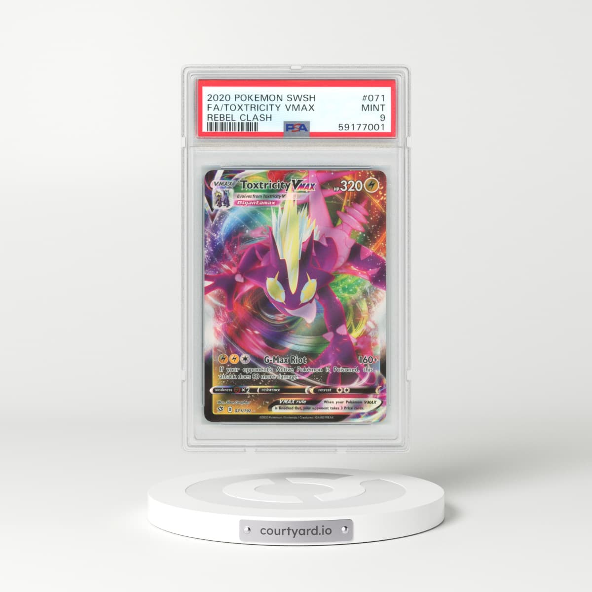 2020 Rebel Clash #71 Toxtricity VMAX - Full Art Holo (PSA 9 MINT)