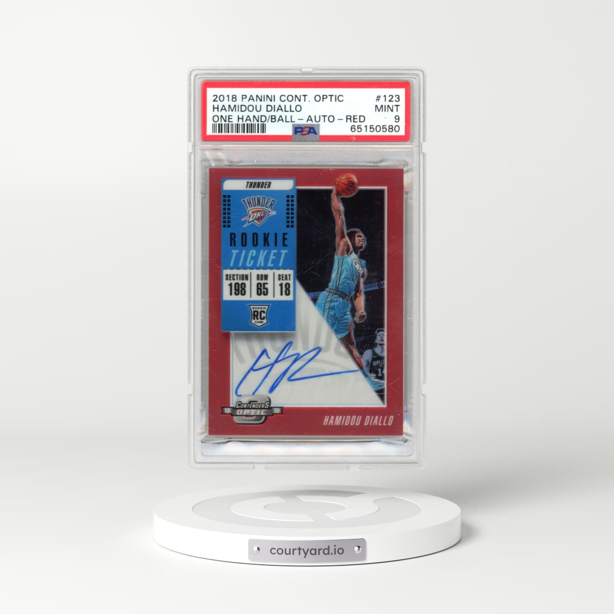 2018 Panini Contenders Optic #123 Hamidou Diallo - One Hand on Ball-Autograph-Red (PSA 9 MINT)
