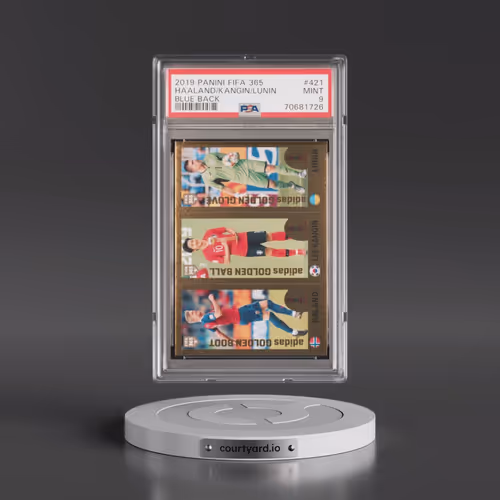 2019 Panini FIFA 365 #421 Andriy Lunin/Erling Haaland/Lee Kangin - Blue Back (PSA 9 MINT)