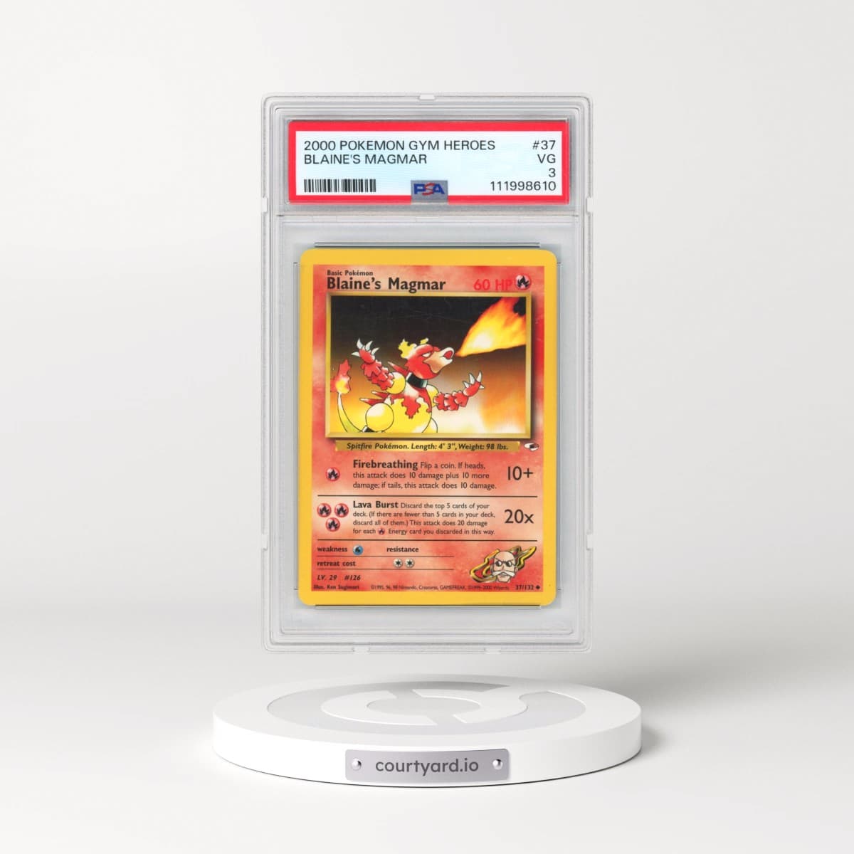 2000 Pokémon Gym Heroes #37 Blaine's Magmar (PSA 3 VG)
